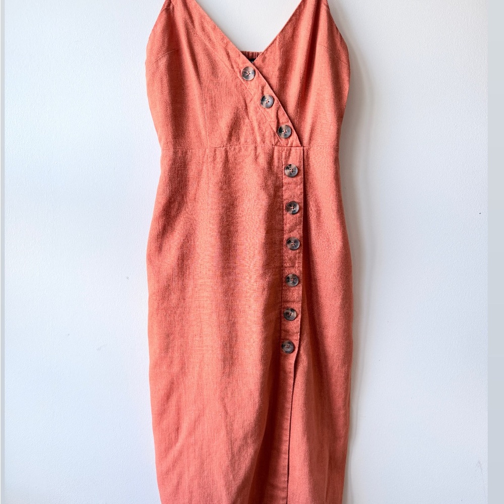 Forever 21 Coral Button-Front Midi Dress